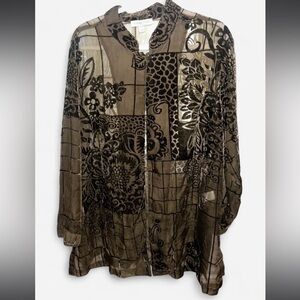 Coldwater Creek Brown and Green Sheer Blouse
